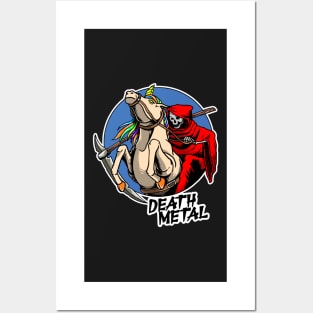 Death Metal Unicorn Grim Reaper Heavy Metal Rainbow Funny Posters and Art